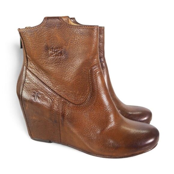 Frye Carson Wedge Ankle Booties Cognac Brown 3470656-COG Women's 7.5M - Picture 4 of 12